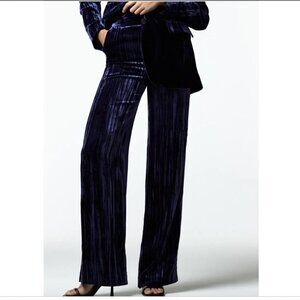 Zara High Waisted Velvet Wide Leg Trouser Pants Blue Small